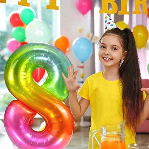 40-Инчов Jelly Балон с номер 9, Големи Дъгови Балони от Фолио с Номер Рожден Ден, Декорация с 9-ти Рожден Ден, за момчета и