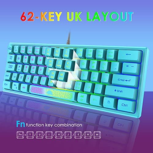 Жичен Детска Клавиатура и мишка LexonElec K61 60% От Mini, Механична клавиатура с led подсветка RGB, Ергономична мишка