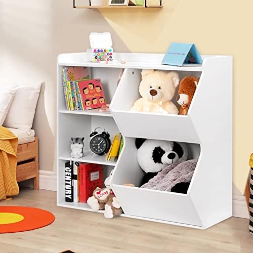 Органайзер за съхранение на играчки ALIMORDEN с Библиотека и гардероб, Шкаф за Съхранение на Детски играчки с Чекмеджета