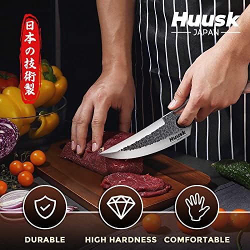 Обновен Набор от 5,51-Инчов Нож на главния готвач Huusk с Малък Нож за Месо в Кожена Обвивка и Подарък кутия