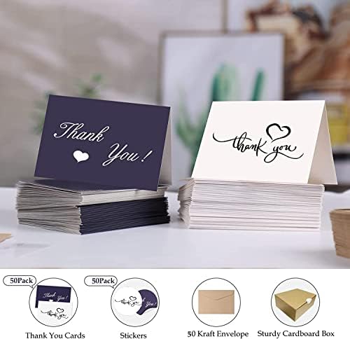 50 Опаковки Благодарственных картички с крафт-конвертами и стикери, 4x6 , Стилен опростен дизайн, За всеки