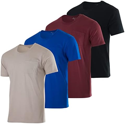 4 Опаковки: Мъжки Памучен тениска Performance с къс ръкав и кръгло деколте и джоб - Активен спортен топ (на разположение в