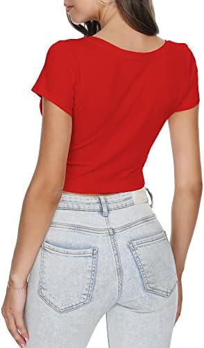 Дамски Основни Съкратен Тениски RightPerson с къс ръкав, Памучни Съкратен тениски