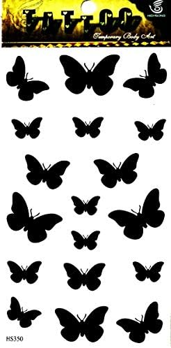 NipitShop 1 Лист за Временна Татуировка 3D Черна Пеперуда, за Жени, Момичета Долната Част на Гърба, Рамото Врата