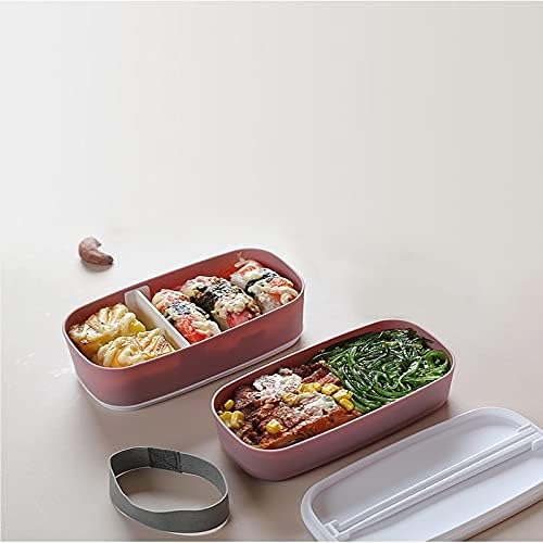 обяд-бокс Пластмасов двуслойни Bento Box Запечатан Контейнер за съхранение на продукти, Подходящи за микровълнова фурна Преносим Обяд-Бокс за пикник в Училище офиса (Ц