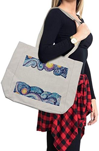 Пазарска чанта Ambesonne Звездна нощ, Вълнообразни фигура в грах с Акварельными движения в морски стил, Дългогодишна Множество