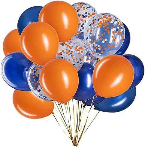 Сини, конфети и оранжеви балони – Опаковка от 50 броя, Отлични за сватби, рожденни Дни, украси за булчински душ,