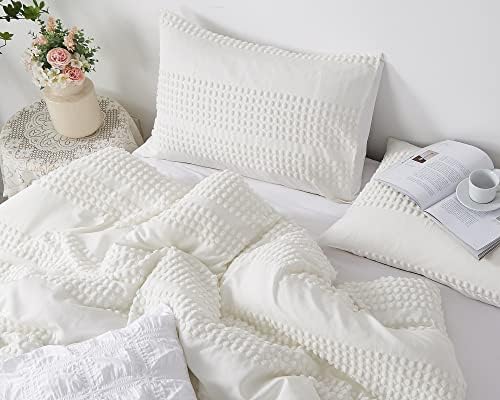 Комплект одеяла Cupocupa Queen с бял Дрямка, Комплекти Спално бельо за двойно легло, 3 бр. Одеало в стил Бохо, Меко Пушистое