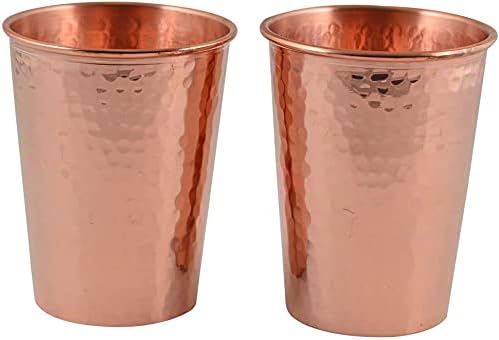 Комплект чаши от кована мед Moscow Mule -18 грама - Най-дебел и по-тежък чаша с дебелина 1 мм за вода, аюрведа терапии -