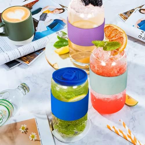 Чаши за пиене GIVAMEIHF със стъклен соломинкой и ролка - комплект от 6 бр. стъклени чаши за кафе във формата на банките на 16 унции, бирени чаши, чаши за напитки, сладки чашк