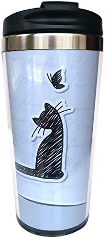 NVJUI JUFOPL Пътна Кафеена чаша с Котка и папийонка за мъже и жени, С панти капак от Неръждаема Стомана, Чаша за бутилки с