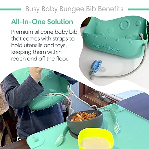 Бънджи слюнявчик BUSY BABY | Силикон слюнявчик за бебета и малки деца с презрамки | Прикрепете чиния и дръжте го далеч от пода