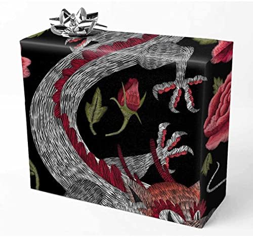 Амбалажна хартия с шарките на китайски дракон и рози за сватба, рожден ден, поздрави и подаръци (2 ролка)