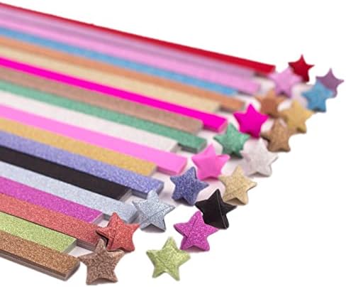 ODETOJOY Хартиени Ленти Lucky Star Цветни Лъскави Блестящи Хартиени Ленти Оригами под формата на Звезди за Бродерия