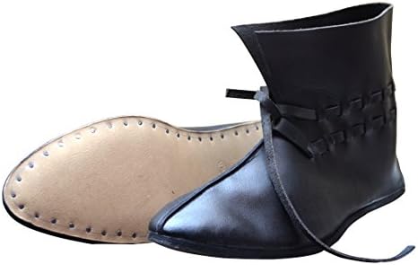 Луксозни Средновековни Кожени обувки с Дължина до глезена Кафяв цвят, От естествена кожа или черни Обувки на