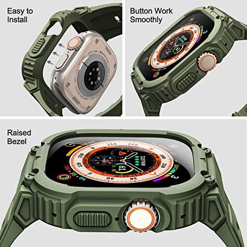 Fintie е Съвместим с каишка на Apple Watch Ultra 49 мм (випуск 2022 г.) с корпус-броня Черен + маслини