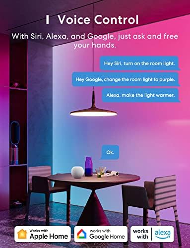 Умна крушка, led лампи meross Smart WiFi, Съвместими с Apple HomeKit, Siri, Alexa, Google Assistant и SmartThings, с регулируема яркост E26 Multicolor 2700K-6500K RGBWW, 900 Лумена на равностойността на 60 W, 4 опаковки