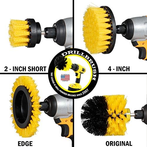 Drillbrush Жълто - Комплект четки за въртящи бормашини за почистване на душ - Електрическа четка-скрубер за баня - Четка