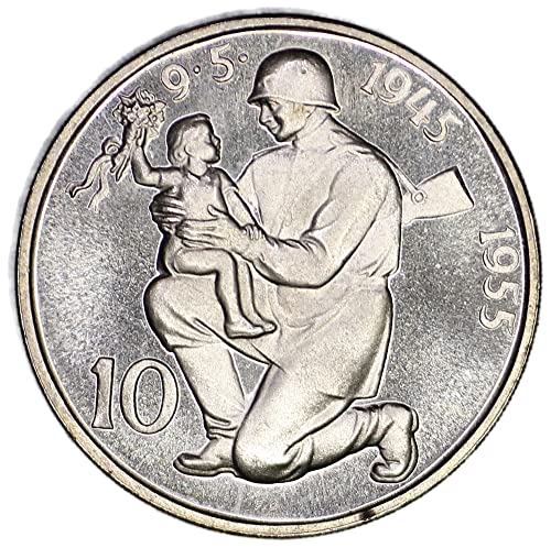 1955 CZ Чехословакия KM 42 10 Години от Освобождението на Сребро за 10 Крони, Без да се прибягва