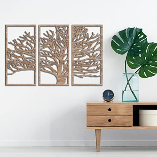 BINCUE 3 Панела Деревенское Дървена Стенно Изкуство Дървото на Живота Бохо Декор с 3D Хралупата на Занаят за