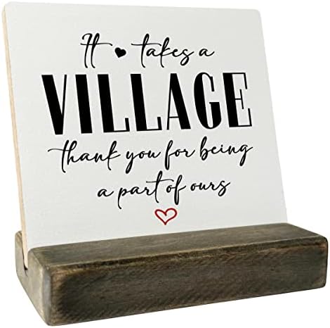 Подарък с дървена табелка Благодаря, За това се нуждаят от село, Благодаря ви, че Сте част от нас, Плака с Дървена стойка,