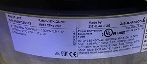 380/480 В RH63V-ZIK.GL.VR Fan 5.6/4.4 A 3,5 кВт 1300 об/мин