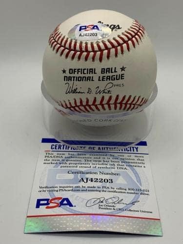 Бил Ласки Майк Садек SF Джайънтс Подписа Автограф Официален Представител на OMLB Baseball PSA DNA - Бейзболни топки С