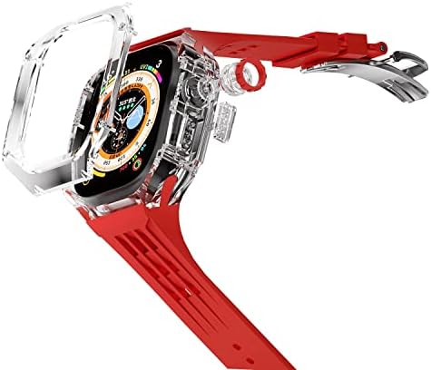 CNHKAU 49 мм Прозрачен Калъф за Apple Watch Ultra 49 мм Пластмасови Калъфи Силиконов Каучук Iwatch Серия Комплект