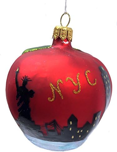 Ябълка със Сцена на Ню Йорк от Полиран Стъкло Коледен Орнамент Ню Йорк Америка САЩ