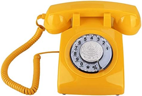 Телефон Dektop с ретро дизайн, Класически Старомодния Стационарен телефон с Превръщането Циферблат за Декорация на дома момичета (Жълт)