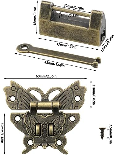 Антични Китайски Брави с Ключ MTQY Реколта Подарък Кутия За Бижута, Декоративни Окачени Заключване Пеперуда Комплект Ключалки
