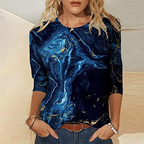 BEUU Дамски Блузи с кръгло деколте и Принтом, Ризи с дълъг ръкав 3/4, Блуза, Тениски, Блузи, Ежедневни Пуловер,
