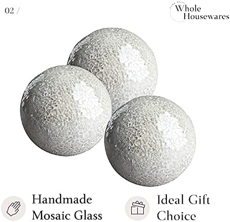Набор от декоративни топки за ЦЯЛАТА ДОМАШНИ прибори от 5 стъклени мозаичных сфери с диаметър 3 инча (бял) и декоративни