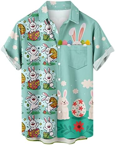 Мъжки Забавни Великденски Тениски с Джобове, Блузи с Къс ръкав и Принтом Хубаво Заек, Хавайски Пуловери, Празнична Блуза