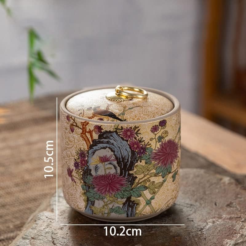 N/A Эмалированная Керамични банка за съхранение с капак, Креативна Боядисване, Декоративна Кутия за чай с печата, Настолни