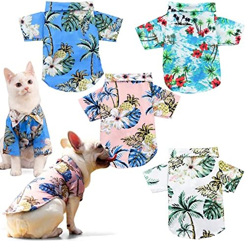 KAKALUOTE, 4 предмета, Тениски за кучета, Дрехи с принтом домашни любимци, Тениска за кучета в хавайски стил,