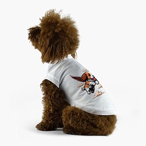 Тениска с изображение на Летяща кучета - Art Dog Shirt - Забавно Дрехи за кучета - Бял, L